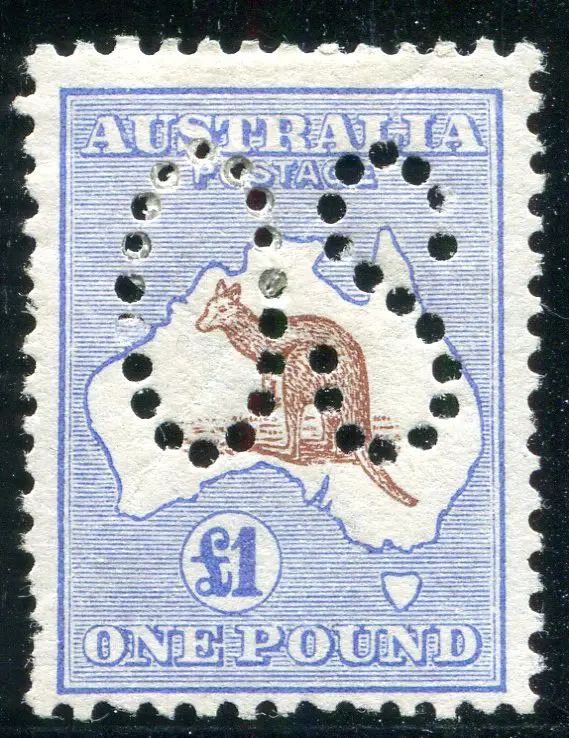 1913 £1 brown & blue, 1st wmk perfined large "OS". ... Image 1++