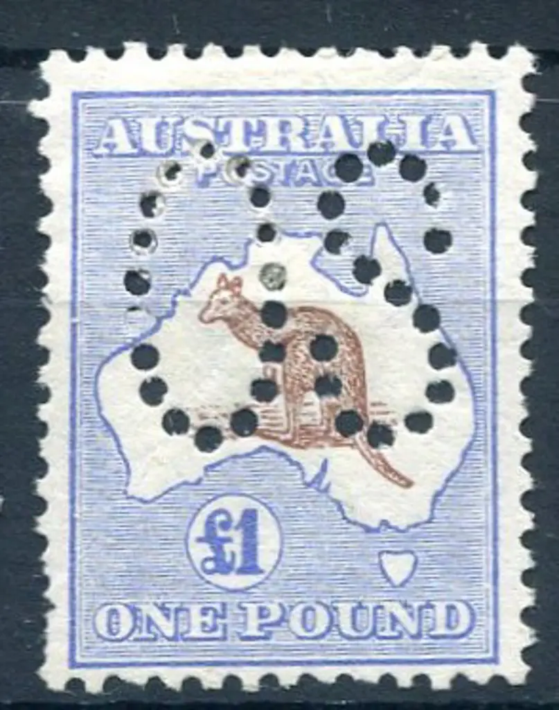 1913 £1 brown & blue, 1st wmk perfined large "OS". ... Image 1++