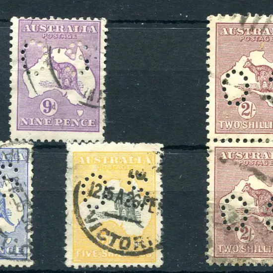 1915 2d, 6d, 9d & 5/- 2nd wmk perfined small "OS" ...