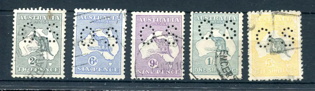 1915 2d, 6d, 9d, 1/- & 5/- 2nd wmk kangaroos, 2nd ... Image 1++