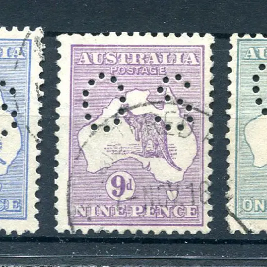 1915 2d, 6d, 9d, 1/- & 5/- 2nd wmk kangaroos, 2nd ...