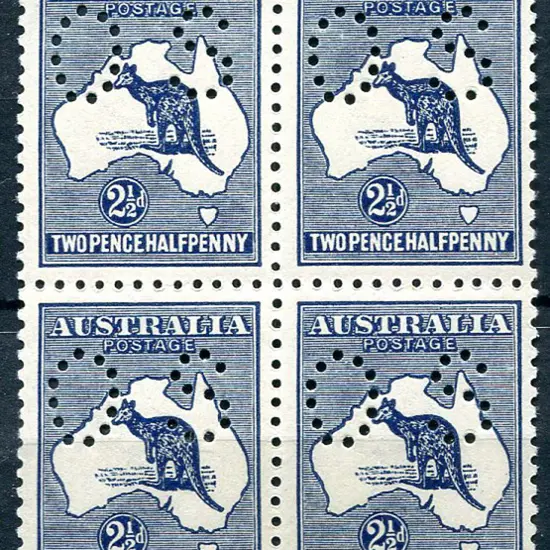1915 2½d deep blue, 3rd wmk block of 4 perfined ...