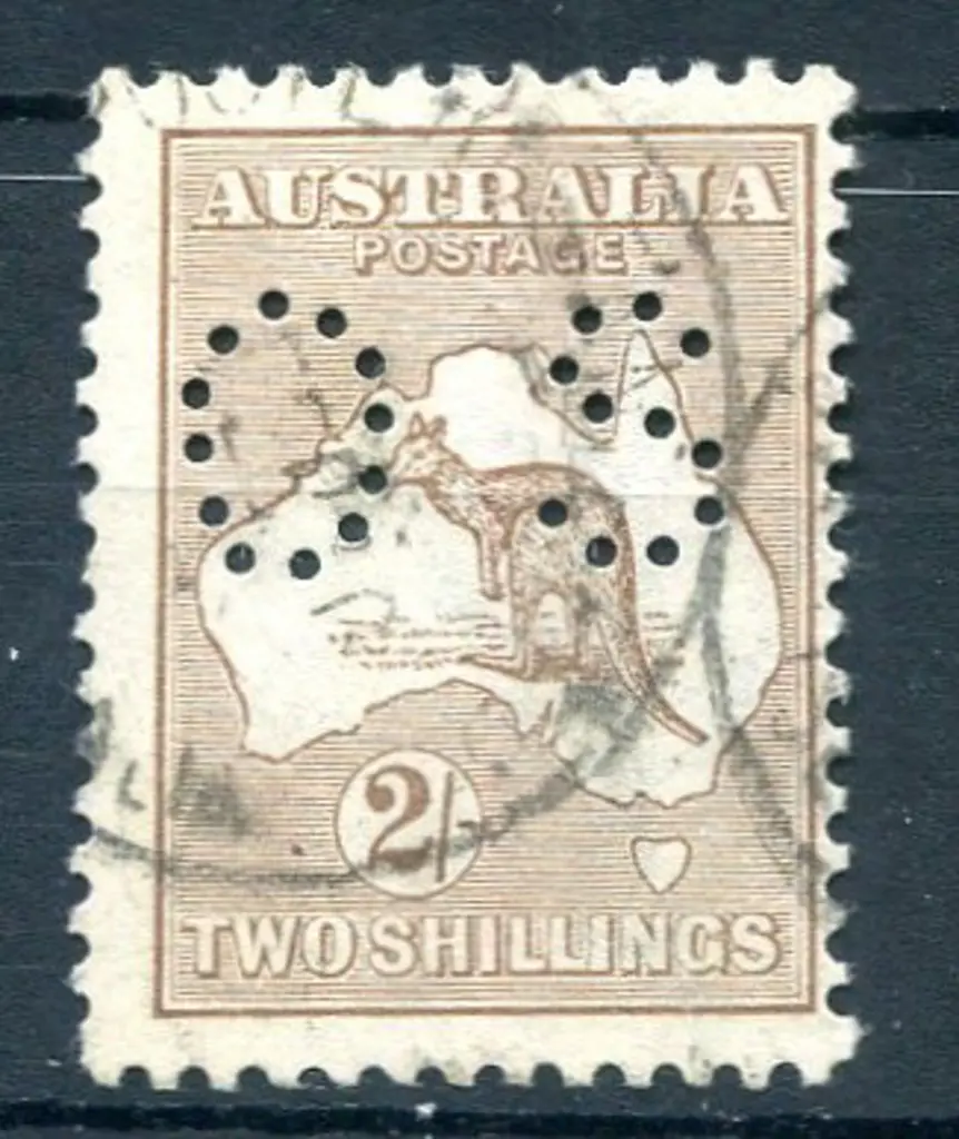 1915 2/- brown, 2nd wmk perfined small "OS". Good ... Image 1++
