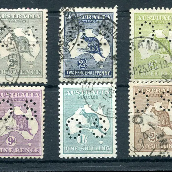1915/28 2d to 5/- kangaroos, 3rd wmk perfined ...