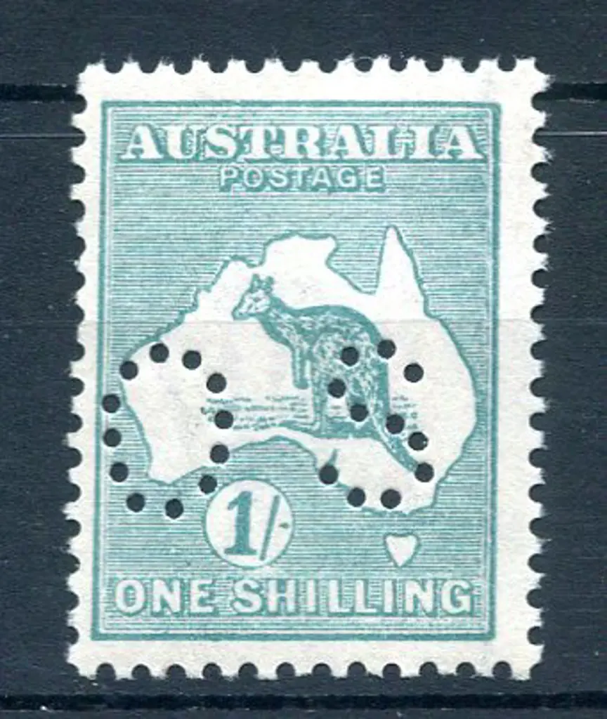 1915/28 1/- blue-green, 3rd wmk perfined small ... Image 1++
