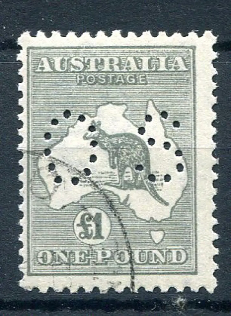 1915/28 £1 grey, 3rd wmk perfined "OS". CTO with ... Image 1++