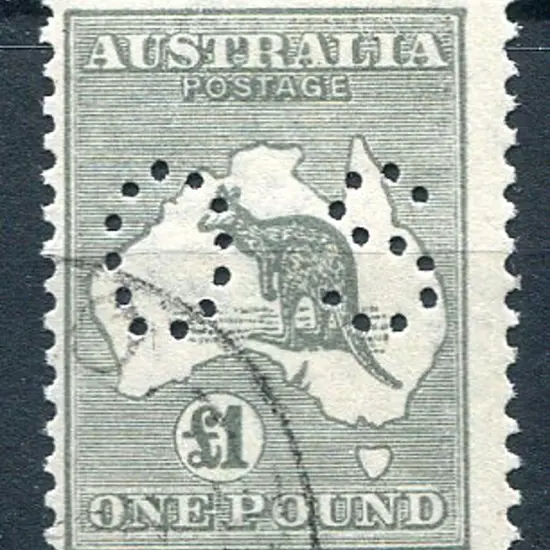 1915/28 £1 grey, 3rd wmk perfined "OS". CTO with ...