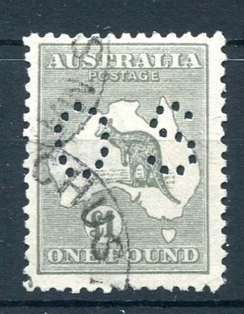 1915/28 £1 grey, 3rd wmk perfined small "OS". ... Image 1++