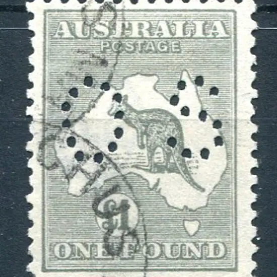 1915/28 £1 grey, 3rd wmk perfined small "OS". ...
