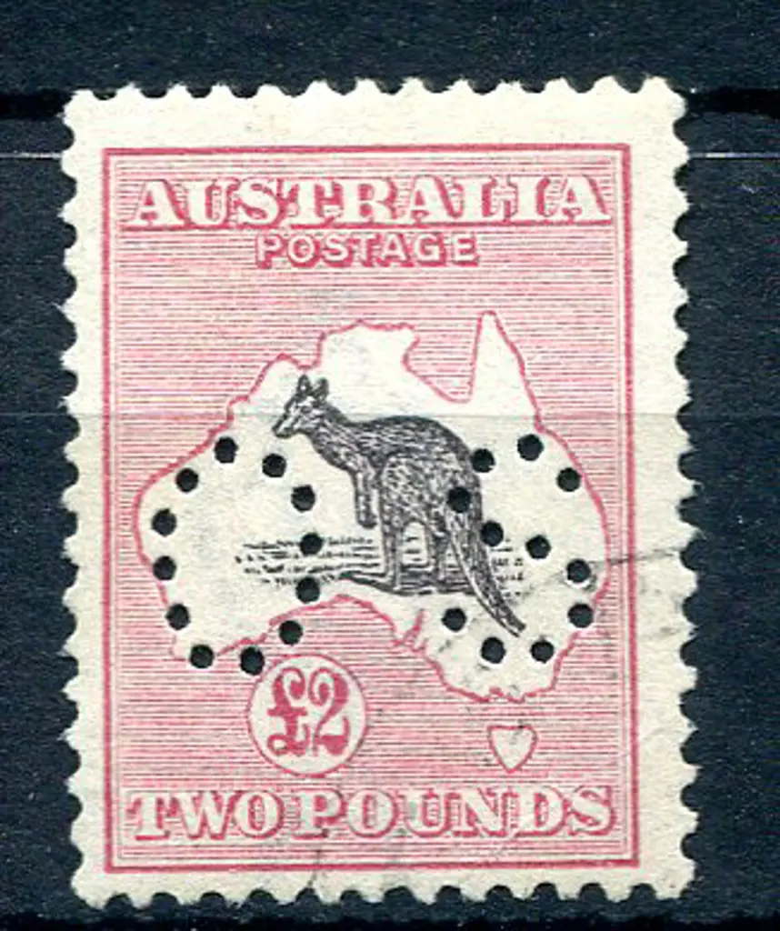 1915/28 £2 purple-black & rose perfined "OS". CTO ... Image 1++