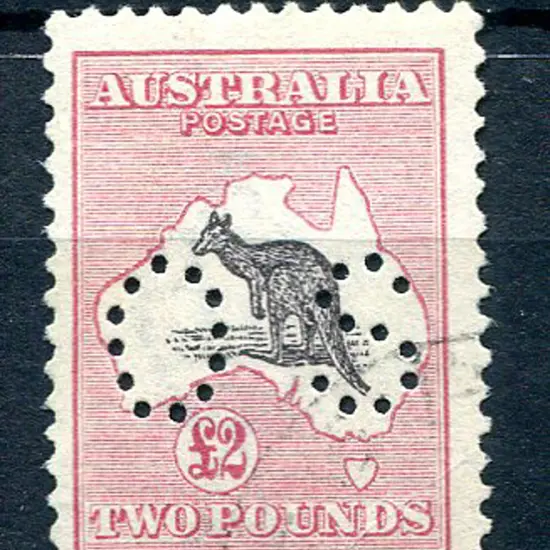 1915/28 £2 purple-black & rose perfined "OS". CTO ...