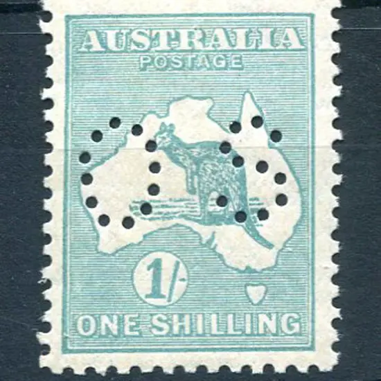 1929/30 1/- blue-green, SMW perfined small "OS". ...
