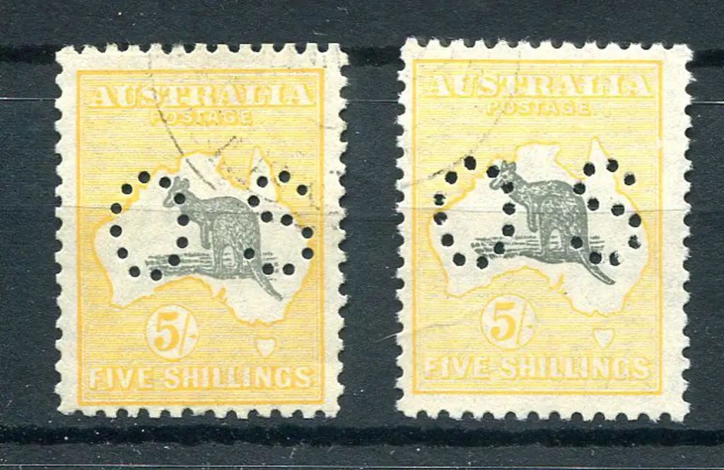 1930 5/- grey & yellow-orange, SMW pair perfined ... Image 1++