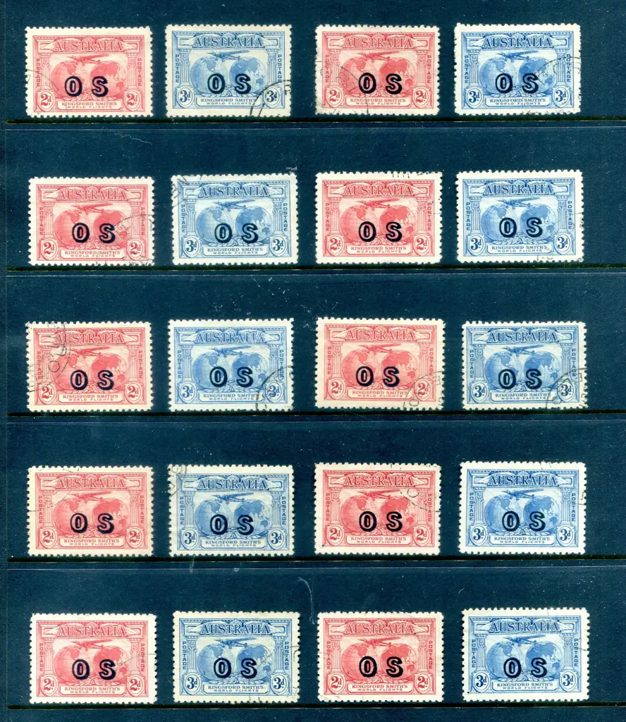 1931 2d & 3d Kingsford Smith ovptd "OS" & CTO x 10 ... Image 1++