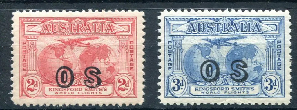 1931 2d & 3d Kingsford Smith ovptd "OS" as above. ... Image 1++