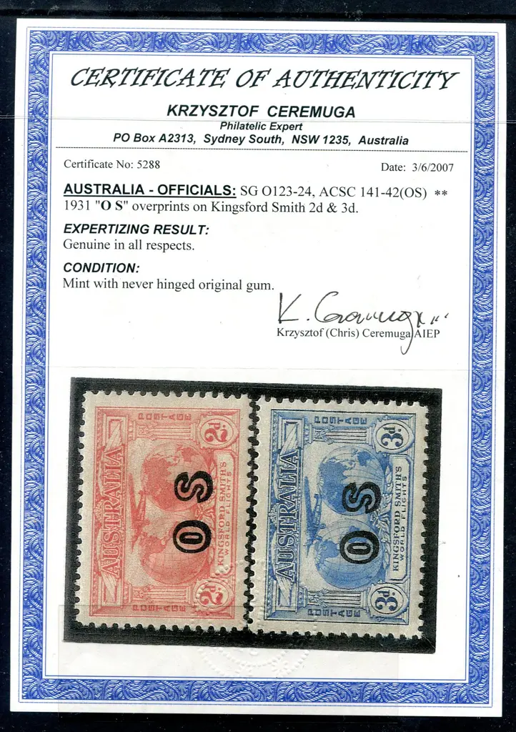 1931 2d & 3d Kingsford Smith ovptd "OS". MUH with ... Image 1++