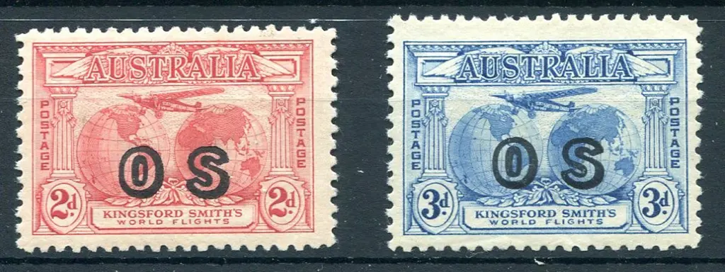 1931 2d & 3d Kingsford Smith ovptd "OS" pair. As ... Image 1++