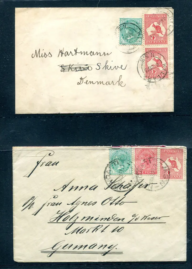 1913 (4th Aug) ½d NSW  & 1d kangaroo vert pair ... Image 1++