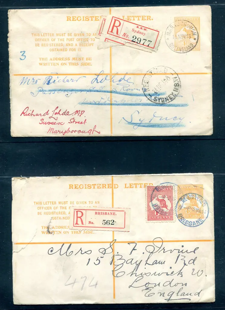 1913 4d orange kangaroo formular Registered Letter ... Image 1++