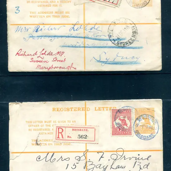 1913 4d orange kangaroo formular Registered Letter ...