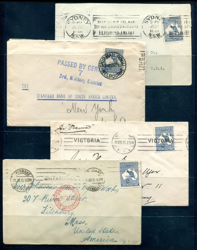 1913-1918 2½d kangaroos on 4 separate covers with ... Image 1++
