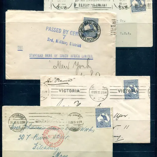 1913-1918 2½d kangaroos on 4 separate covers with ...