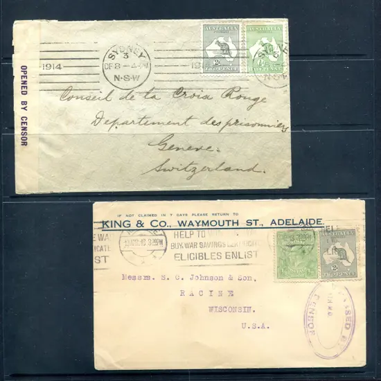 1914 & 1918 machine cancelled Censored covers to ...