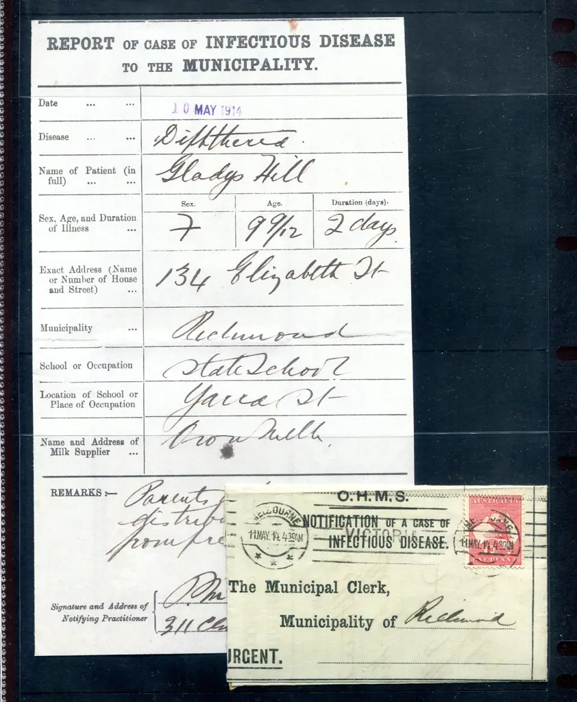1914 (10th May) "Notification of a Case of ... Image 1++