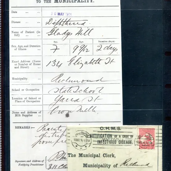 1914 (10th May) "Notification of a Case of ...