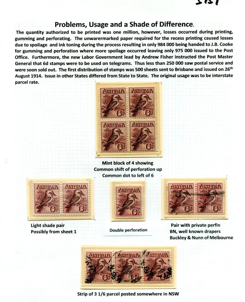 1914 6d kookaburra MLH block of 4 with minor ... Image 1++