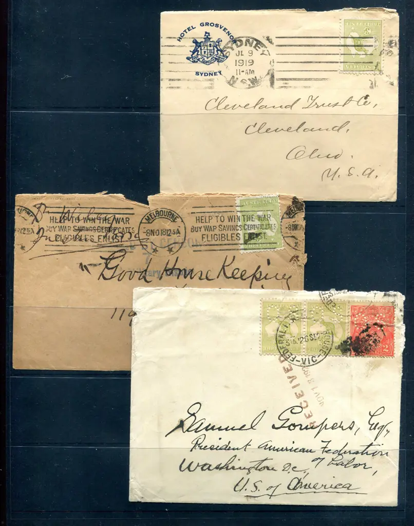 1918, 1919 & 1922 3d olive kangaroos on 3 covers ... Image 1++