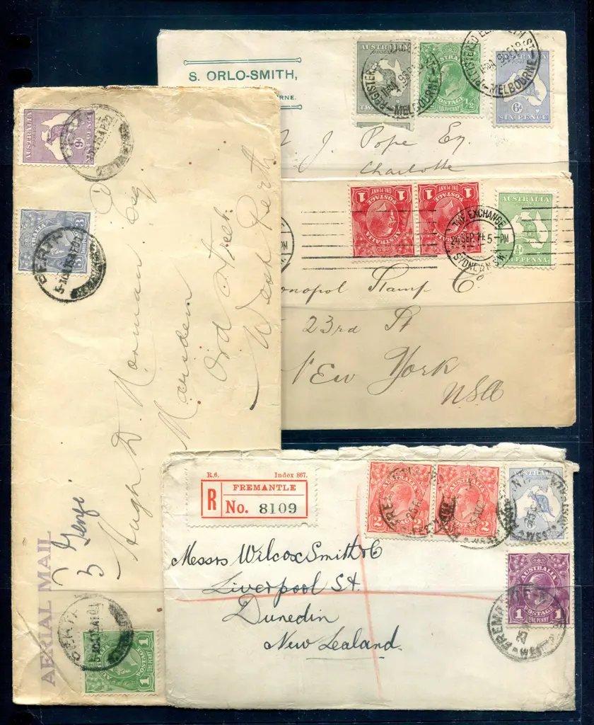 1920 Fremantle regd cover to NZ with mixed ... Image 1++