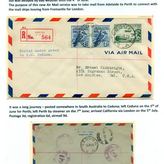 1929 (5th June) 3d kookaburra pair on Ceduna ...