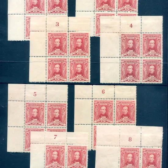 1930 1½d Sturt in Plates 1-8. Stamps fresh MUH, ...