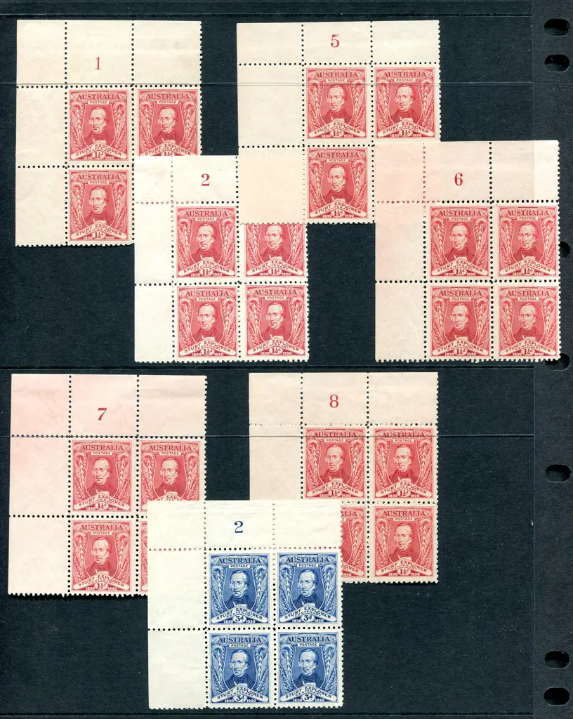1930 1½d Sturt in top left plate number blocks of ... Image 1++