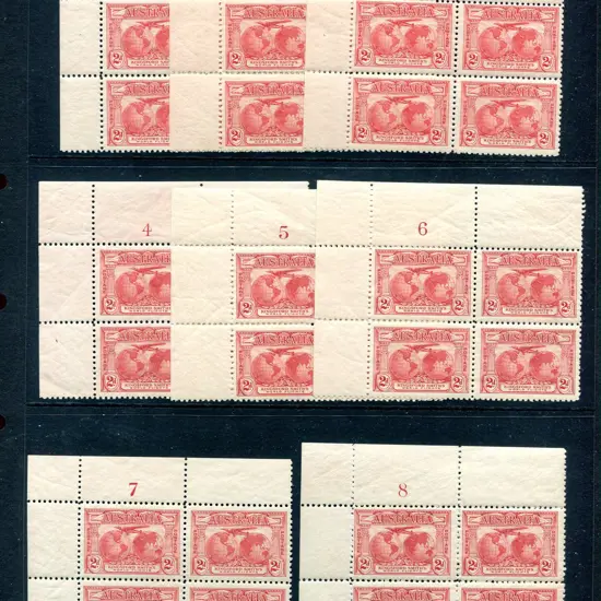 1931 2d Kingsford Smith in 1-8 plate number blocks ...