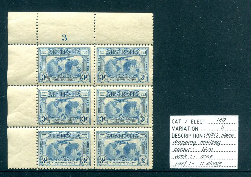 1931 3d Kingsford Smith top left corner Plate 3 ... Image 1++