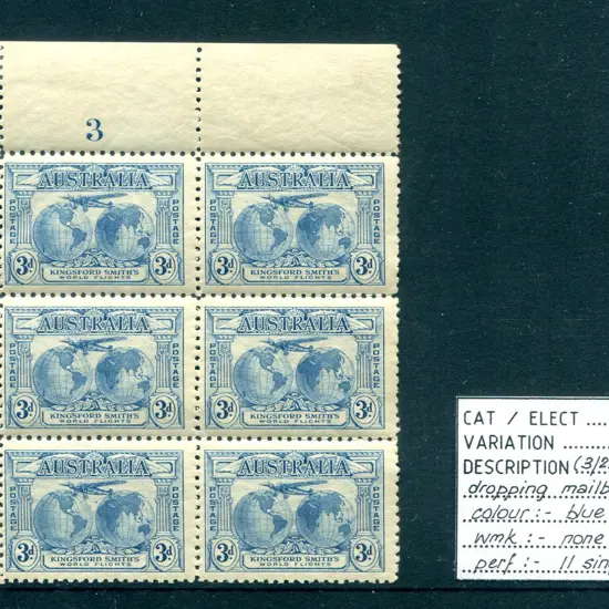 1931 3d Kingsford Smith top left corner Plate 3 ...