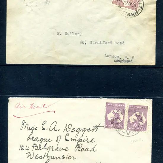 1931 (26th Apr) 2/- SMW on env to England tied by ...