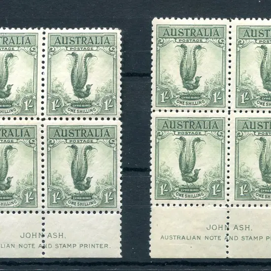 1932 1/- lyrebird in John Ash imprint blocks of 4 ...