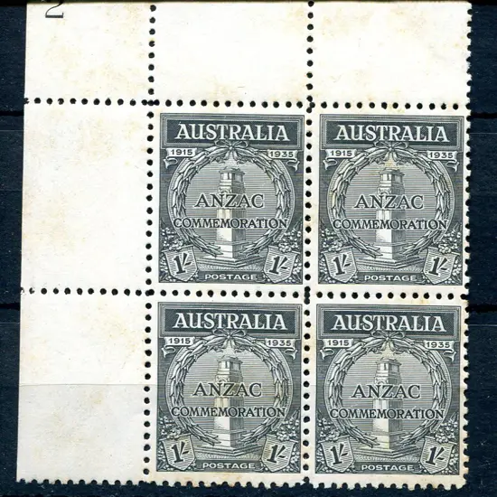 1935 1/- Anzac Plate 2 block of 4. MUH but several ...