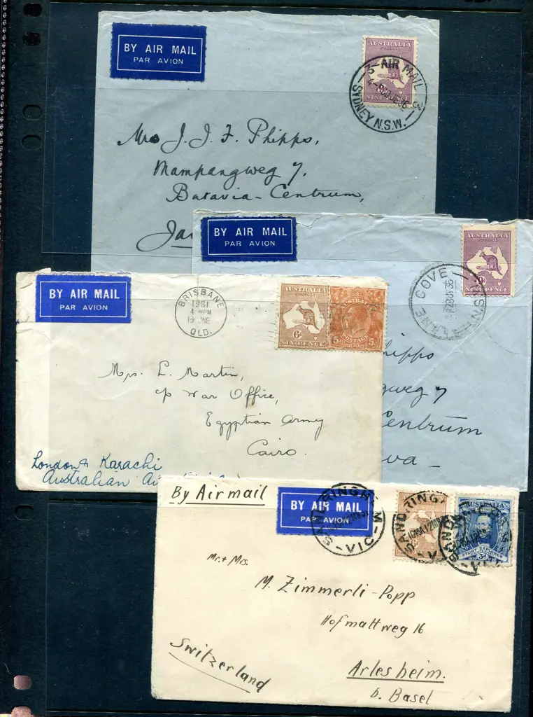 1936 covers x 2 franked with 9d violet kangaroos ... Image 1++