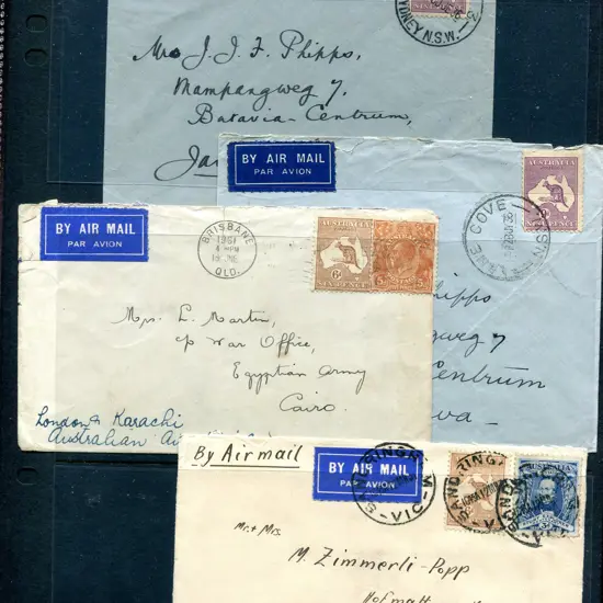 1936 covers x 2 franked with 9d violet kangaroos ...
