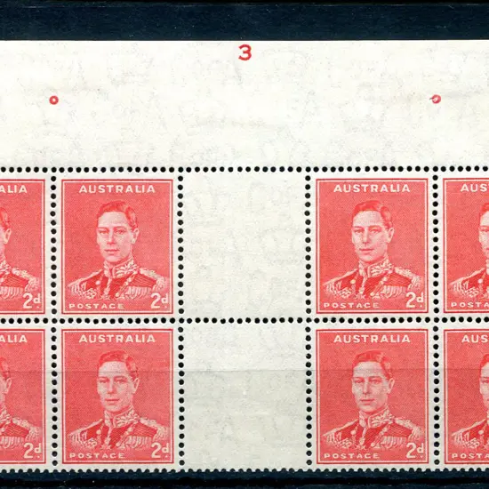 1938 2d scarlet KGVI in Plate 3 top centre ...