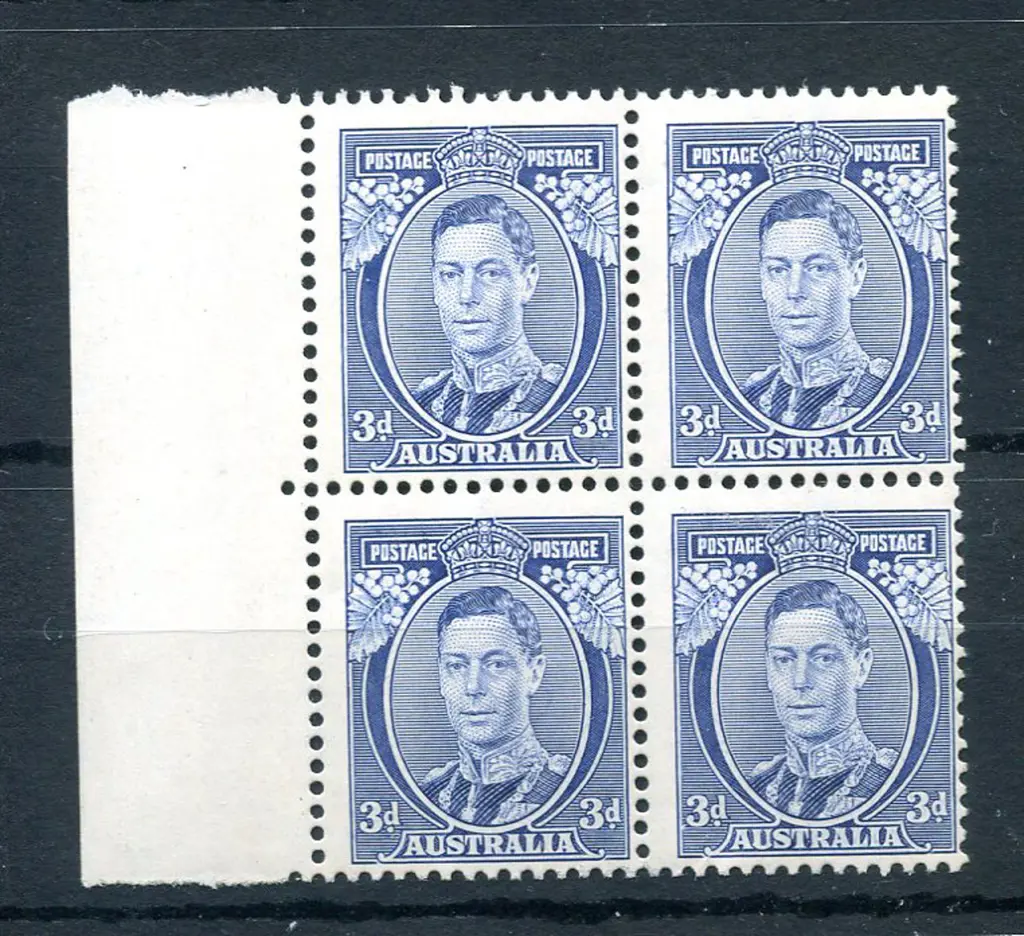 1937 3d blue KGVI, Die I block of 4. Fine MUH. ... Image 1++