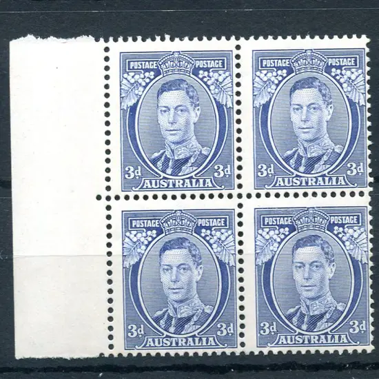 1937 3d blue KGVI, Die I block of 4. Fine MUH. ...