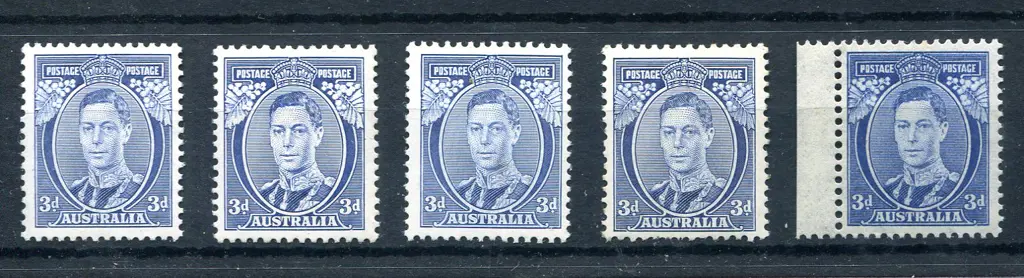 1937/48 3d blue KGVI Die I, "White Wattles", Die ... Image 1++