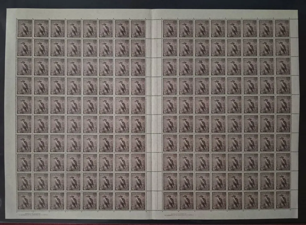 1942 6d dull brown kookaburra in complete sheet of ... Image 1++