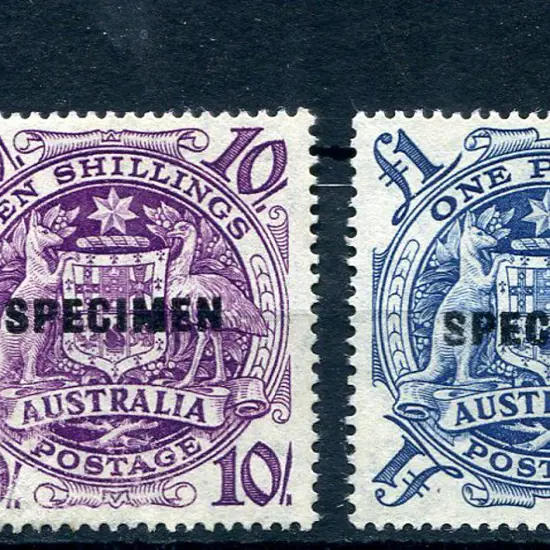 1937/48 10/- Robes on thick paper ovptd "SPECIMEN" ...