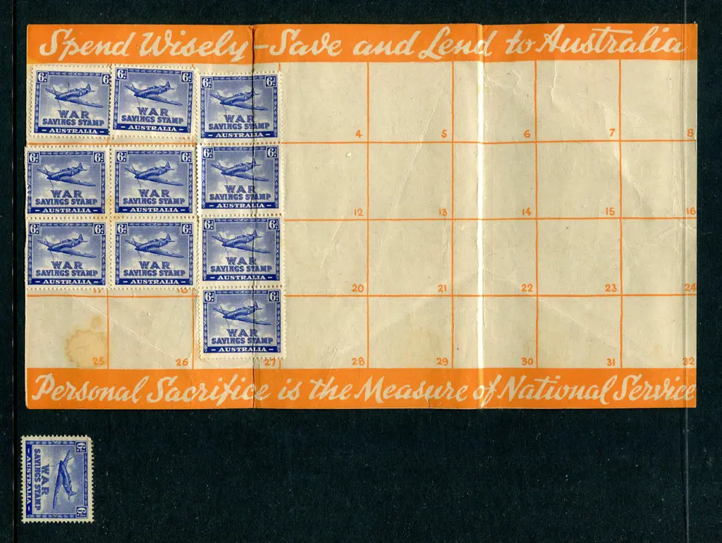 1940 "War Savings Stamps" x 10 attached to "Spend ... Image 1++